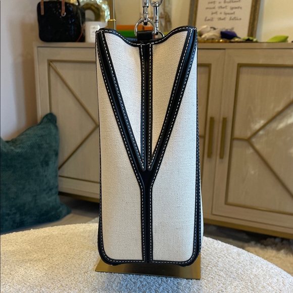 Tory Burch Ivory Canvas Bucket Bag with Black Trim - Picture 3 of 10